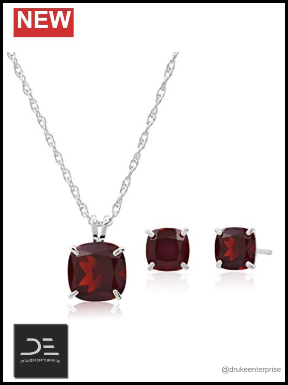 MAX + STONE Sterling Silver Garnet Jewelry Set Earrings Necklace Birthstone